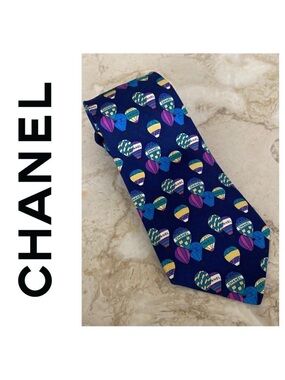Authentic CHANEL 100% Silk Tie Multi-Colour Monogram Hot Air Balloons Rare